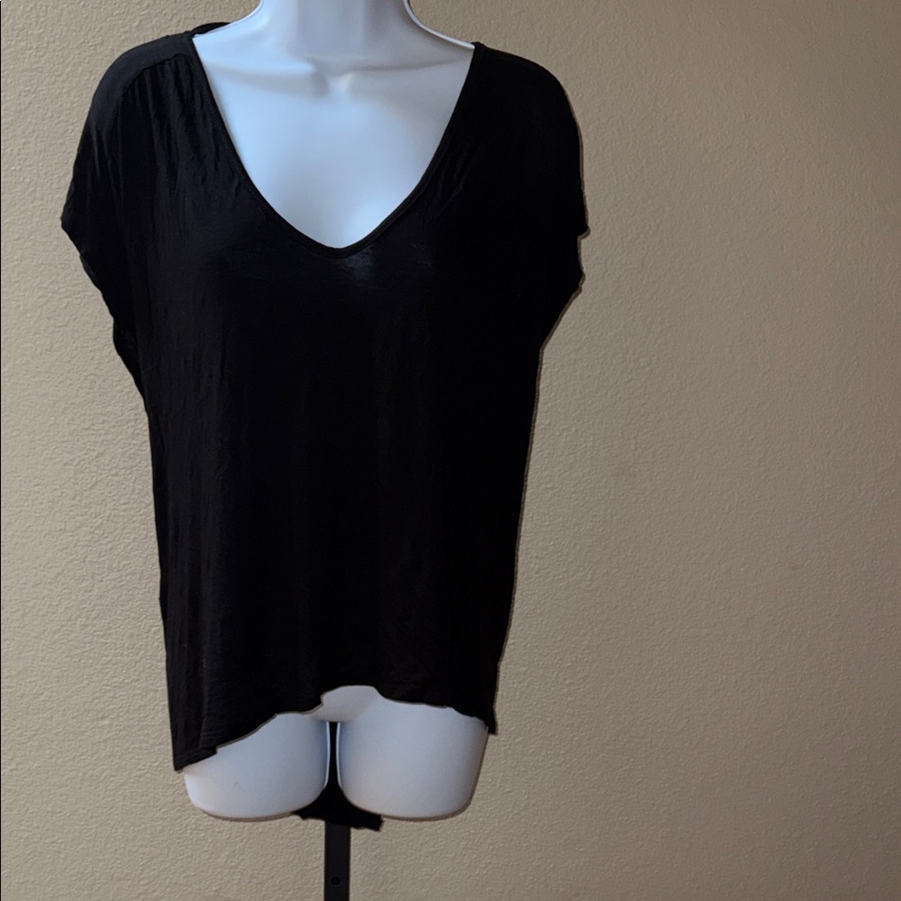 Rae Mode V-Neck Women's Crossover Back Short Sleeve Top Black Women’s Size S